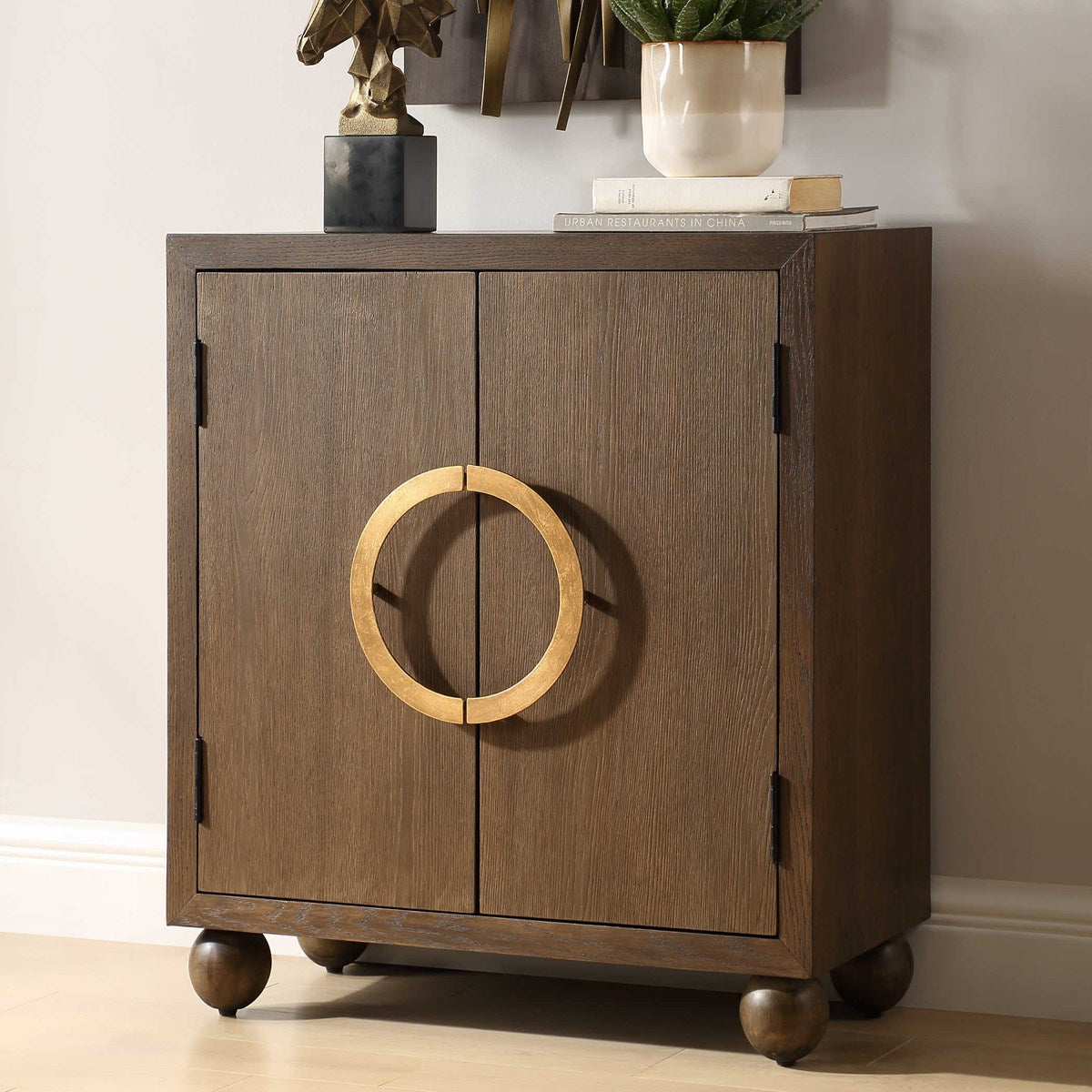 Hally Rich Oak & Gold 2 Door Cabinet