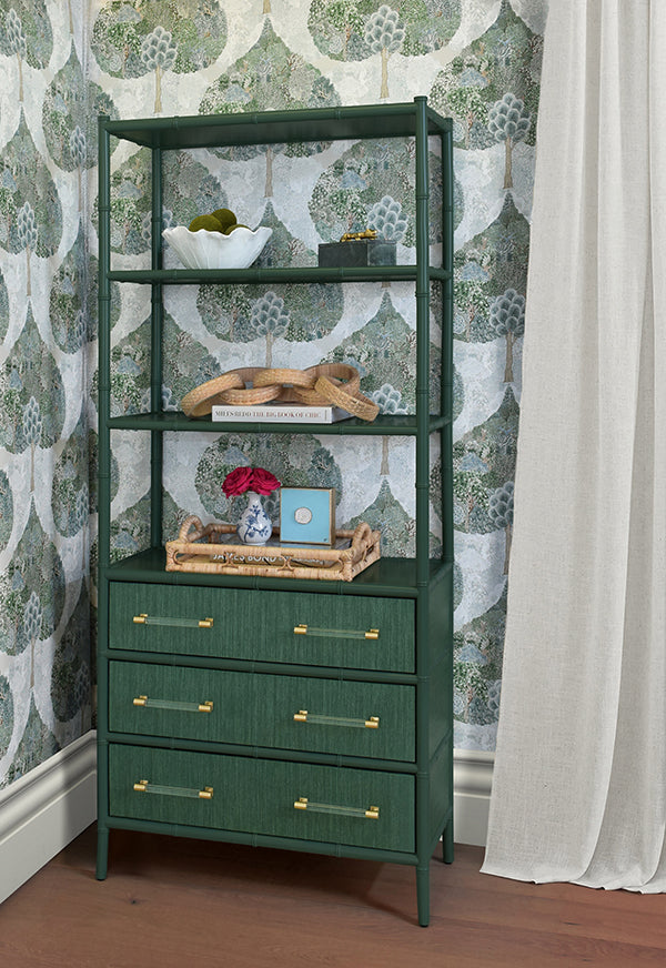 Fiona Green Grasscloth & Gold Etagere