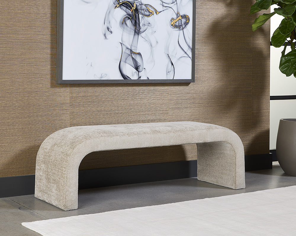 Nahara Taupe Plush Upholstered Arch Bench