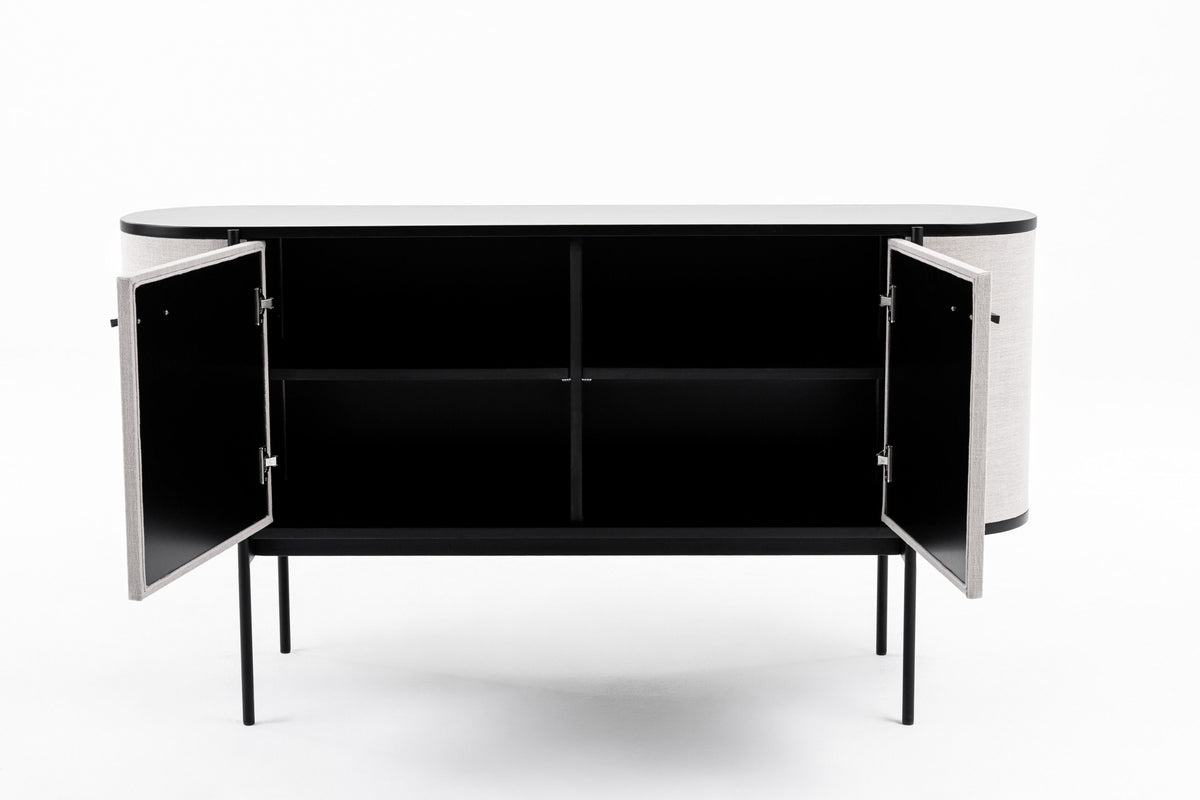 Ahraya Modern Beige Fabric & Black Metal Buffet