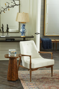 Livia Soft White Velvet & Oak Driftwood Accent Chair