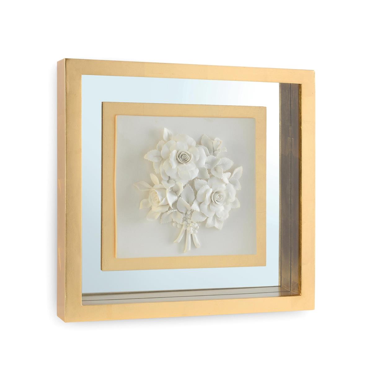 Josiane Botanical Porcelain Flower Shadow Box Wall Art with Gold Leaf Frame (4 Styles)