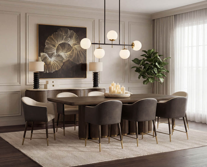 Salix 102" Chocolate Oak & Gold Dining Table
