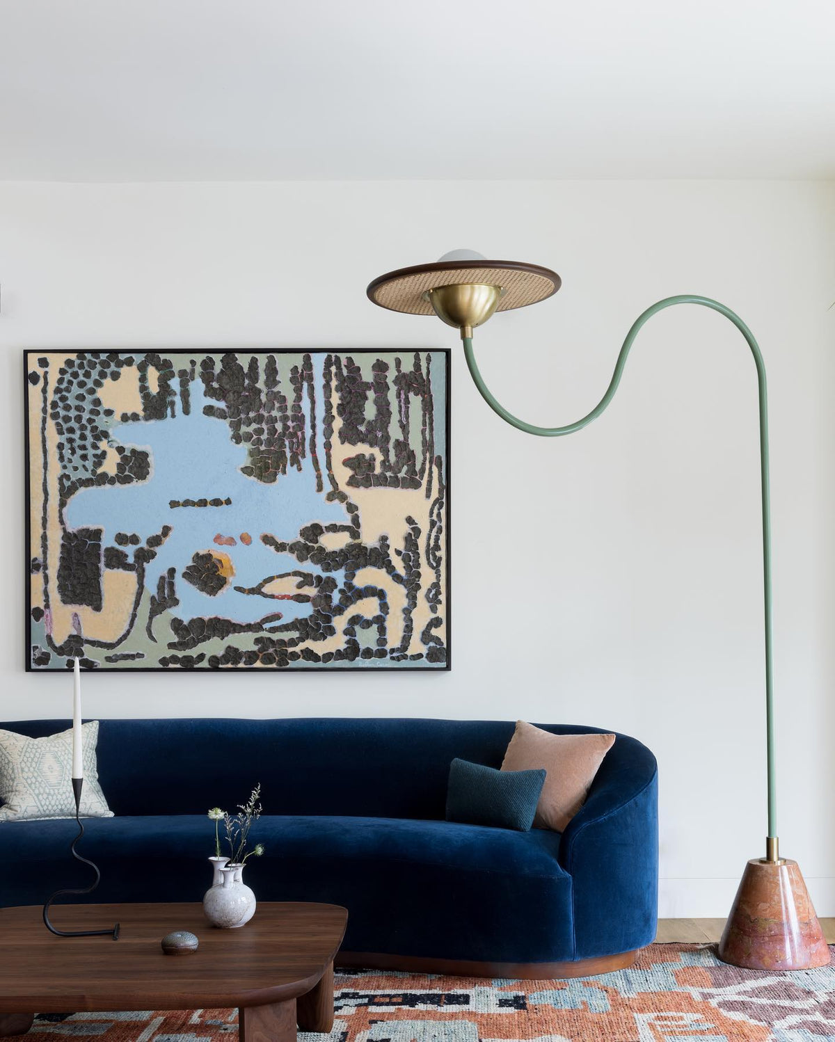Emilee 108" Indigo Velvet with Dark Walnut Sofa