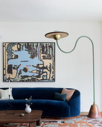 Emilee 108" Indigo Velvet with Dark Walnut Sofa