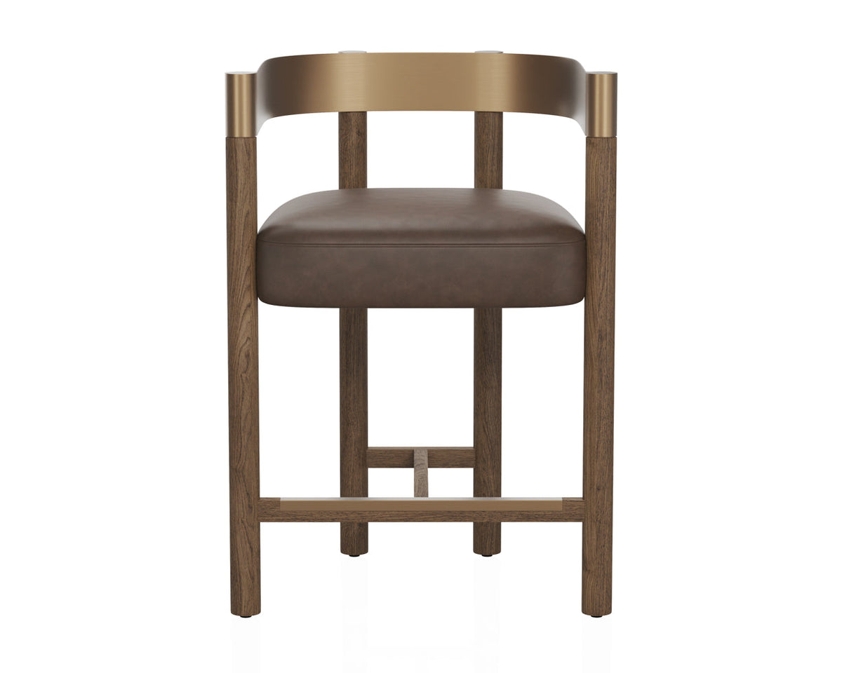 Manolo Espresso Faux Leather, Chocolate Ash & Antique Brass Counter Stool