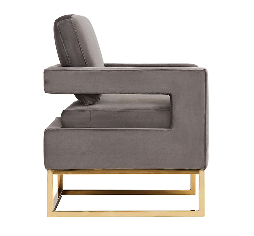 Glimer Modern Grey Velvet & Gold Accent Chair