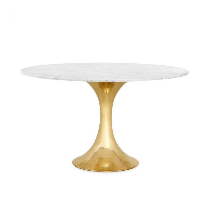 Ruthie 60" Carrara Round Dining Table, Brass With Marble Top