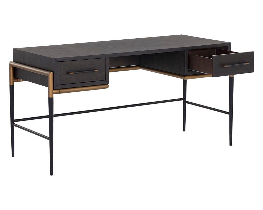Weldrick 60" Dark Brown & Antique Brass Desk