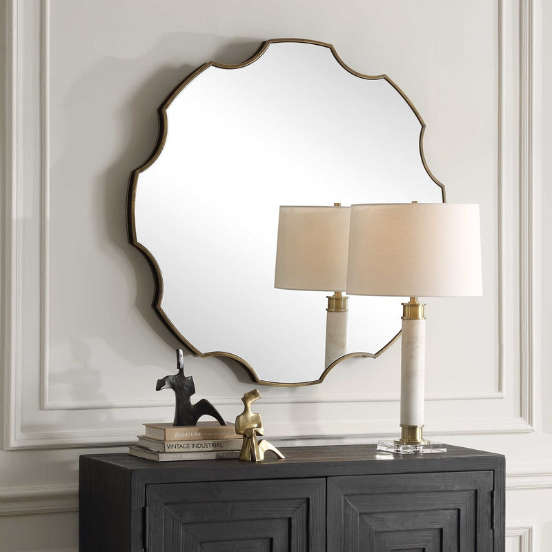 Alure 39" Antiqued Golden Bronze Iron Mirror