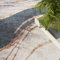 Pheobe Abstract Ivory & Blue Washable Area Rug