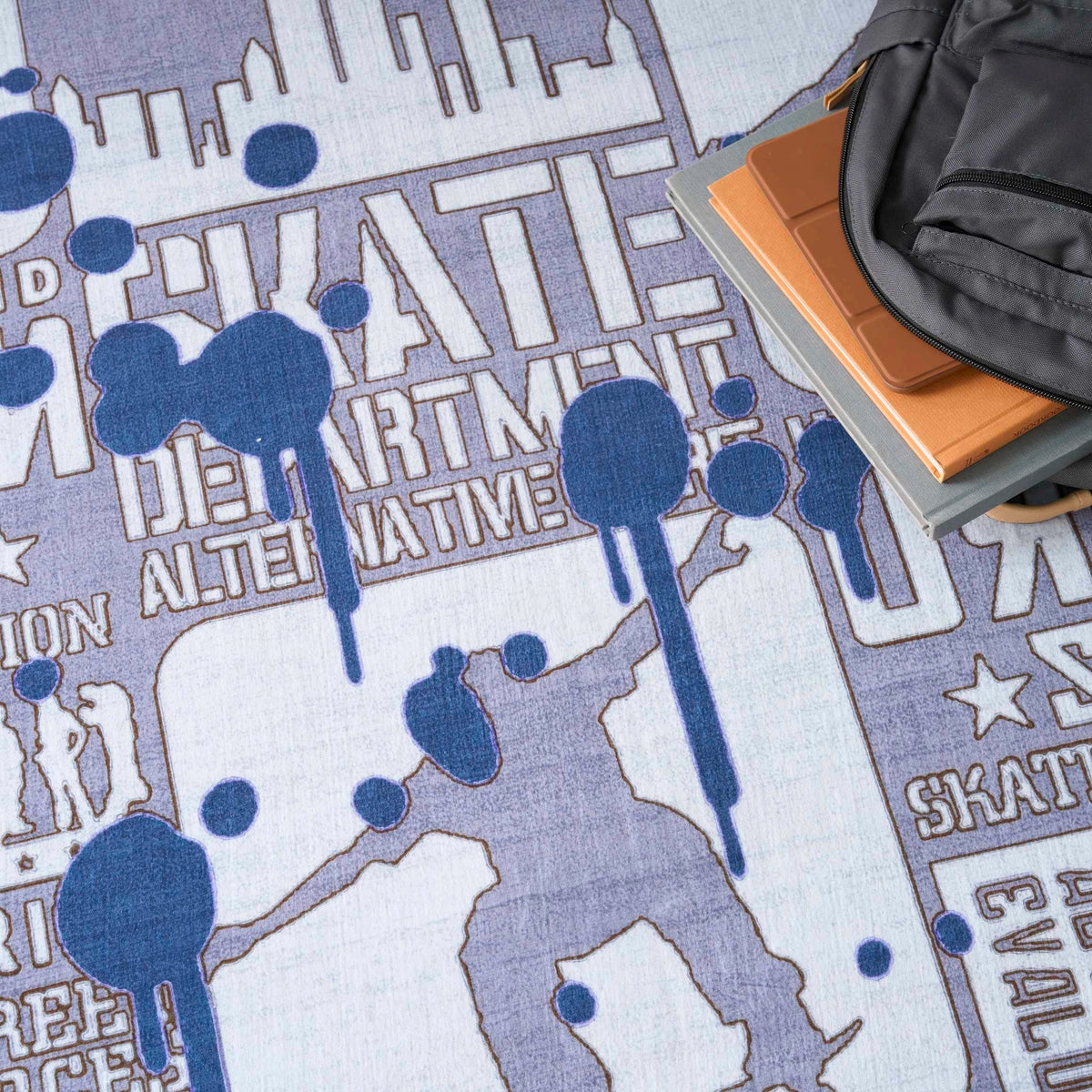 Skateboarders Blue Area Rug
