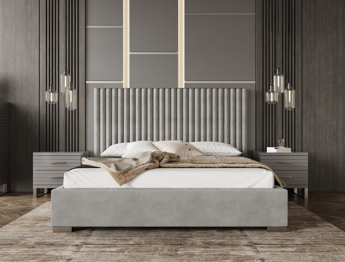 Surya Silver & Grey Velvet Upholstered Platform Bed Set