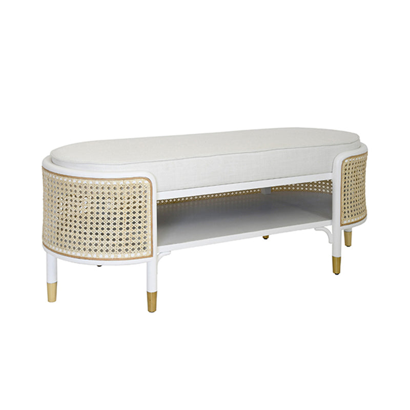 Dahlia Natural Woven Cane & White Bench