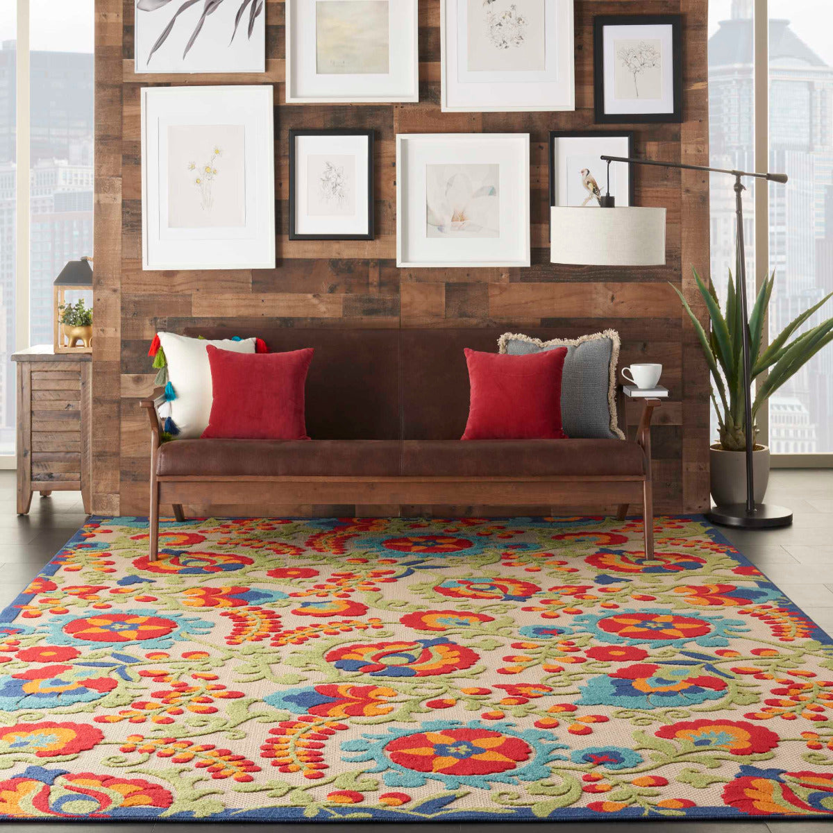 Annitra Indoor/Outdoor  Multicolor Summer Blosoms Area Rug - Elegance Collection