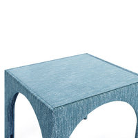 Teresa Teal Performance Chenille Game Table and Two Ottomans Set