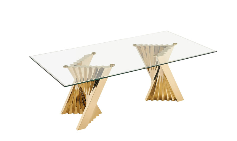 Boca 86.5" Glam Glass & Champagne Gold Dining Table