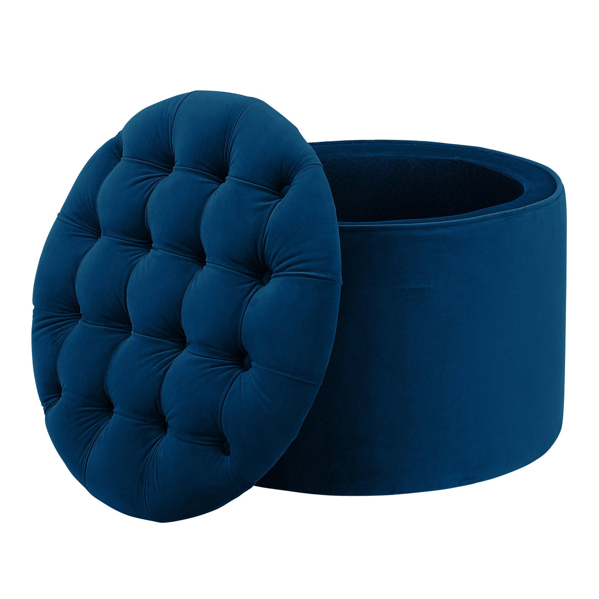 Carley 21.6" Navy Performance Velvet Round Storage Ottoman