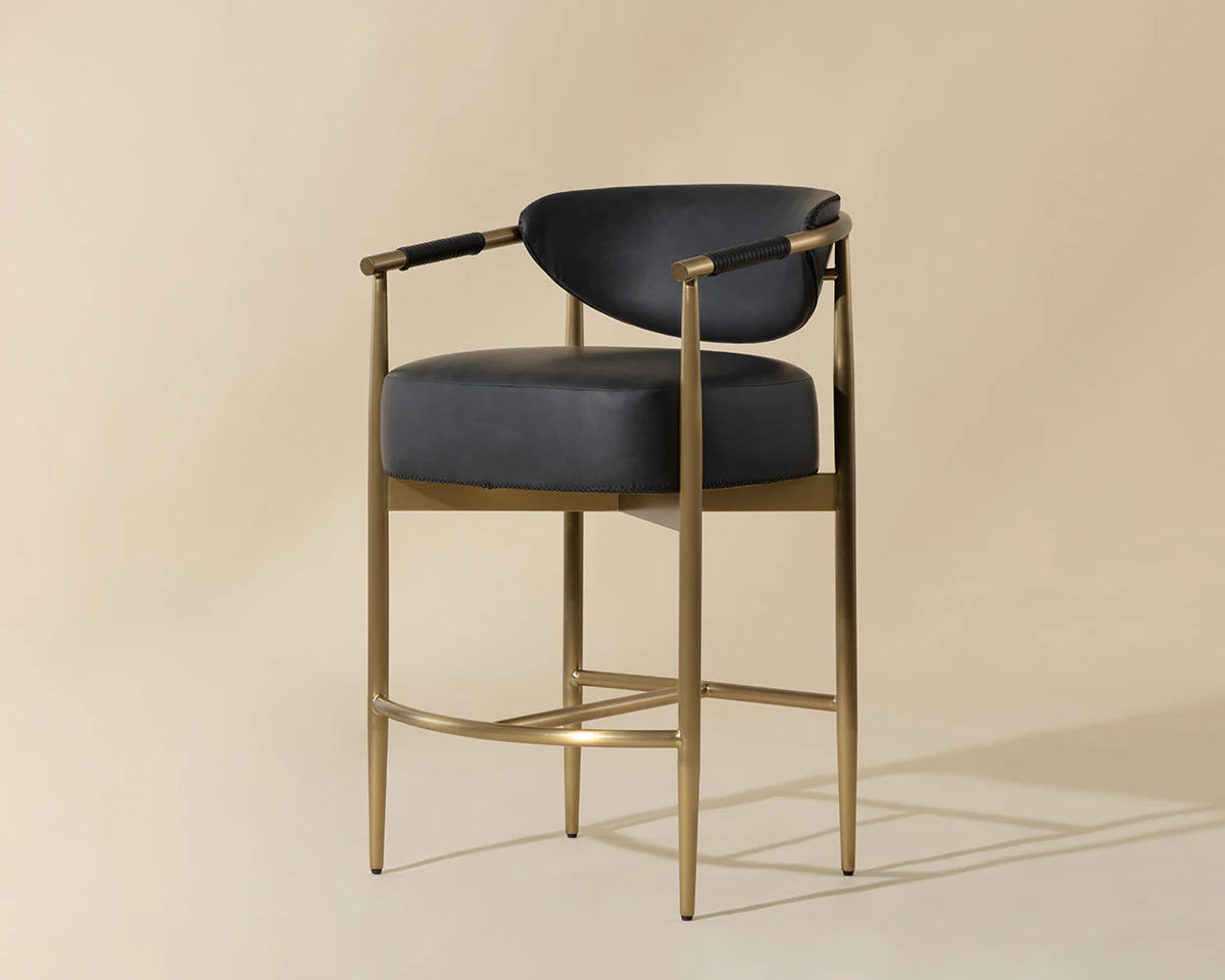 Heloise Gold & Black Faux Leather Counter Stool