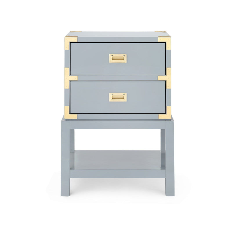 Tanier Gloss Grey & Polished Brass 2 Drawer End Table/Nightstand