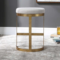 Crystal Off White Linen Counter Stool With Antique Gold Frame