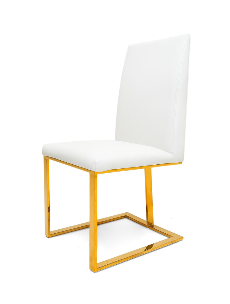Camille Modern White Faux Leather & Gold Dining Chair
