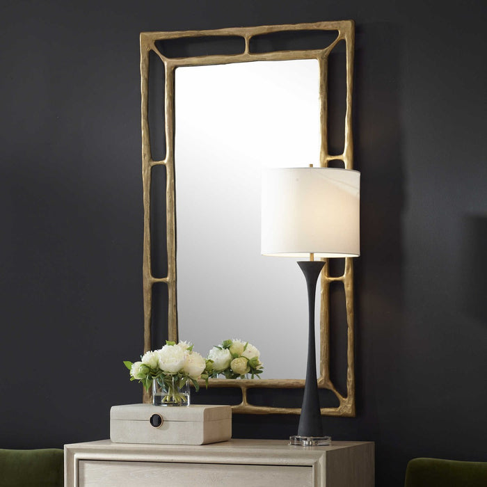 Nolan 30" Hand-forged Hammered Antiqued Brass Mirror