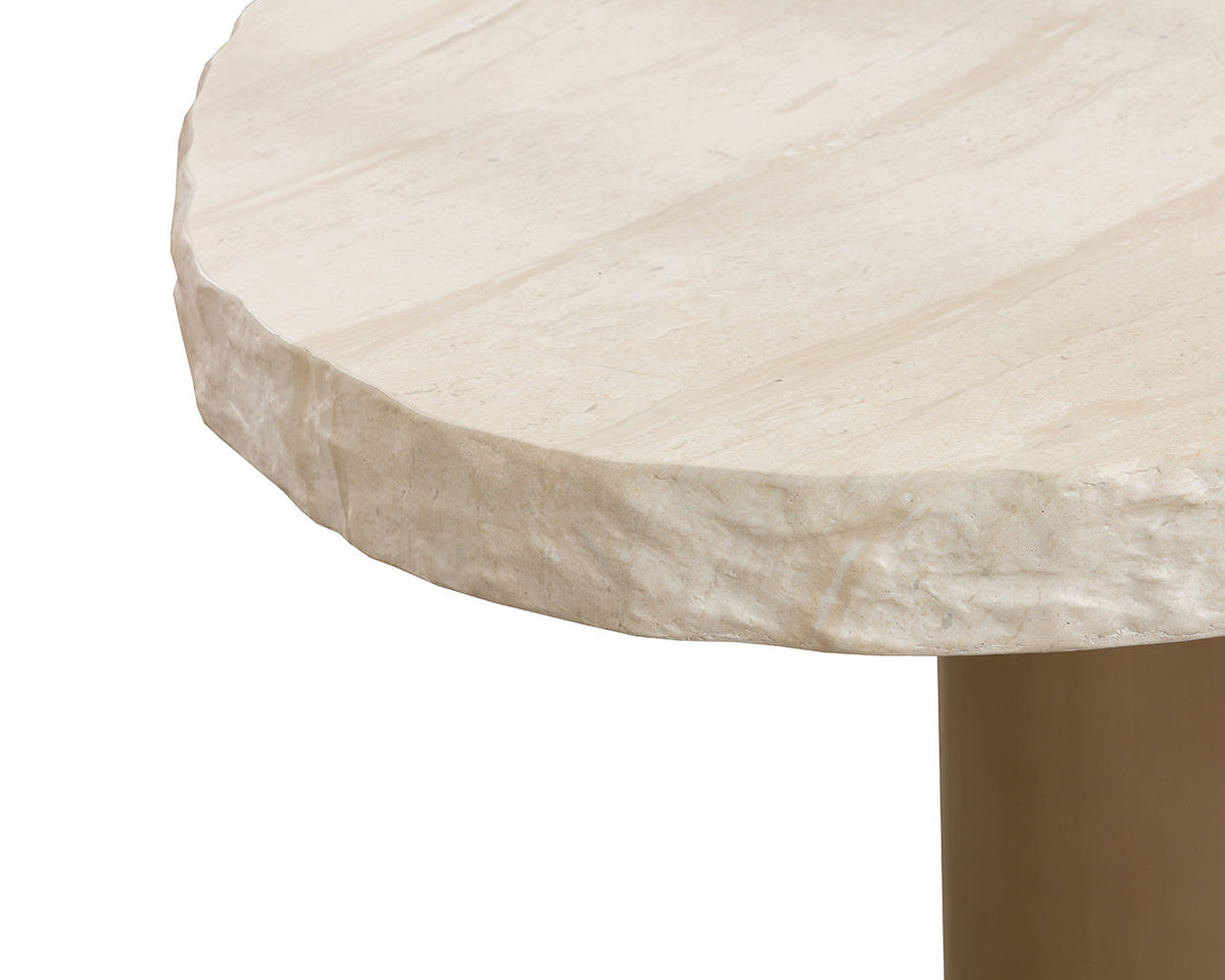 Idris 85.5" Faux Travertine Concrete & Brass Indoor/Outdoor Dining Table