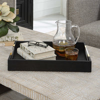 Lia Modern Black Faux Shagreen & Gold Tray