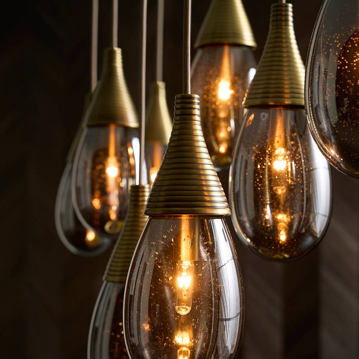 Giselle 51" Smoke Glass & Antique Brass Linear Multi-Port Chandelier