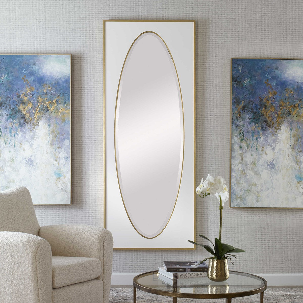 Santiago 80" White & Gold Leaf Mirror