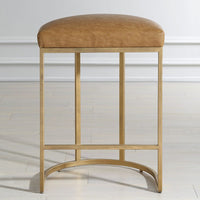 Crystal Cognac Faux Leather & Brass Counter Stool