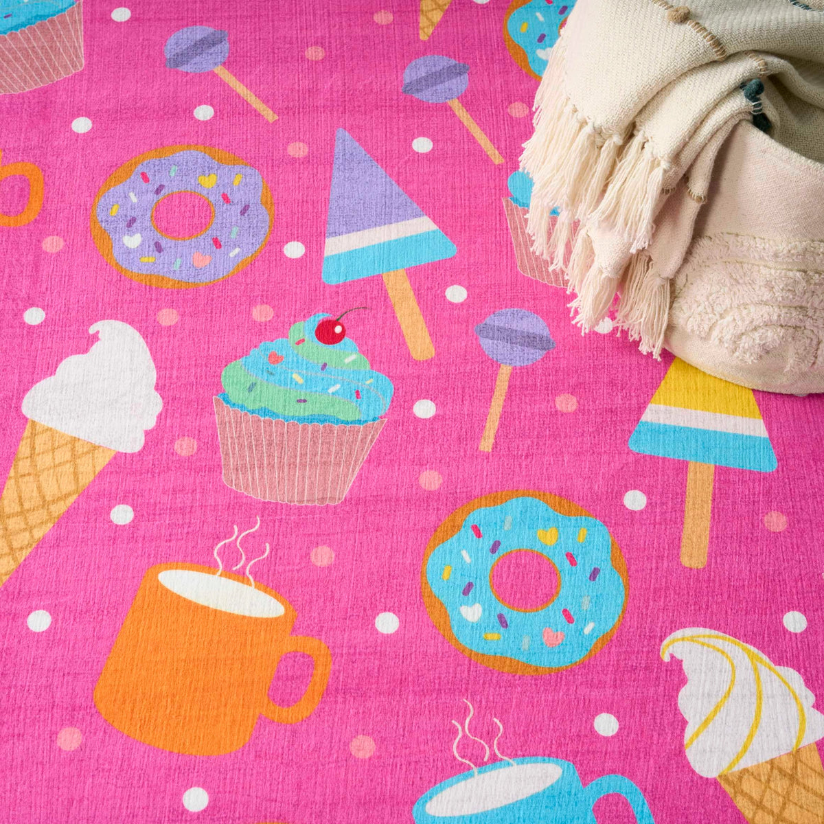 Ice Cream & Cupcakes Pink Multicolour Area Rug