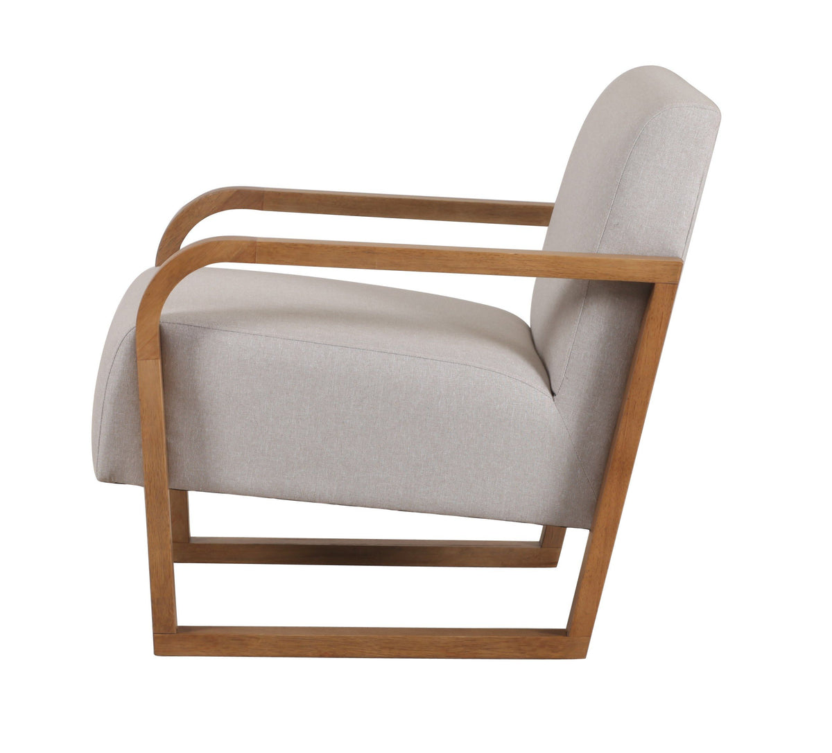 Vasser Mid-Century Modern Beige Linen + Chestnut Accent Chair