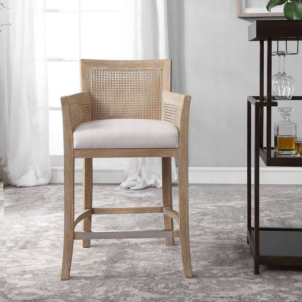 Ennis Off White Polished Nickel Counter Stool