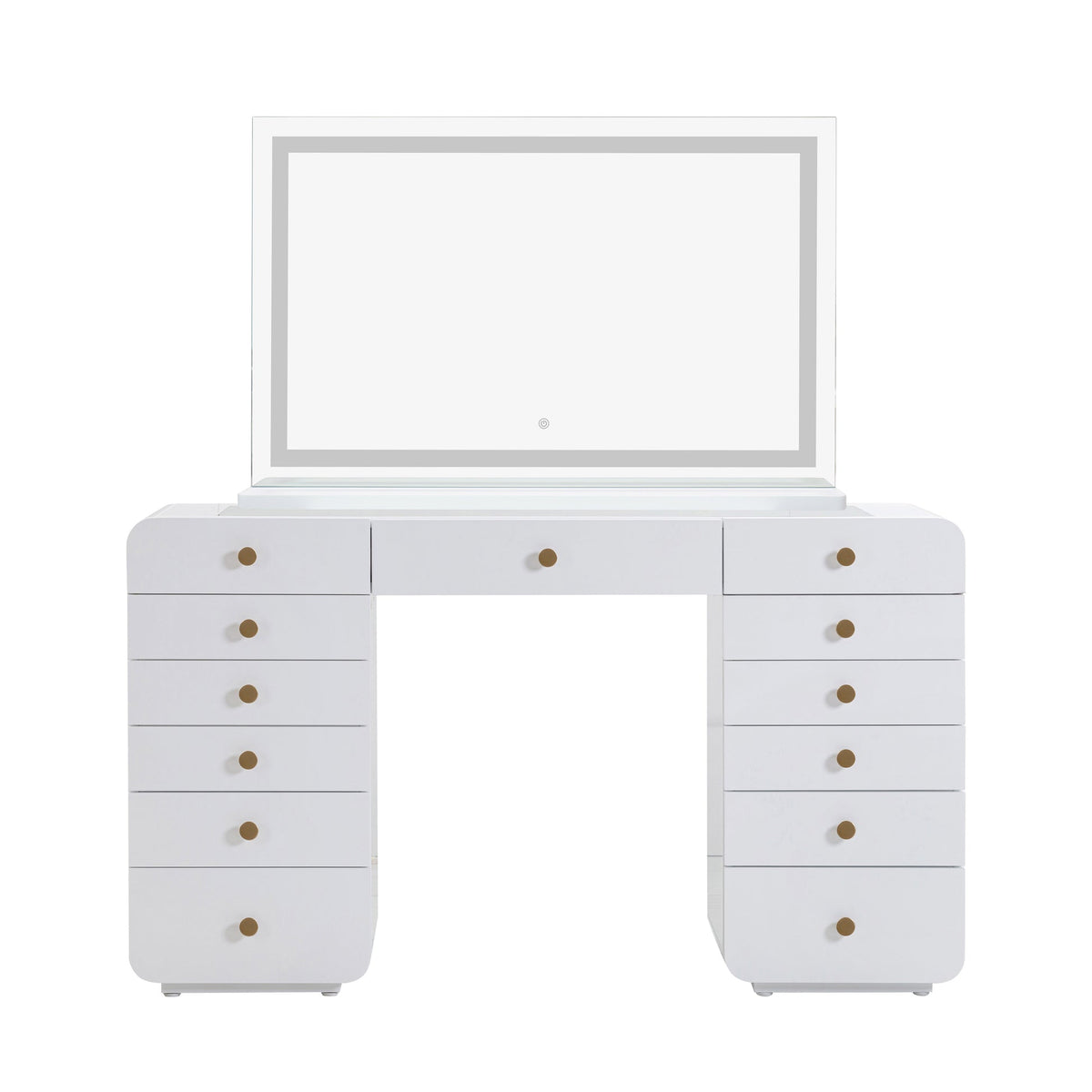 Hollywood 56" White Desk with LED Panel Vanity Mirror (2 Sizes Available)