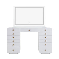 Hollywood 56" White Desk with LED Panel Vanity Mirror (2 Sizes Available)