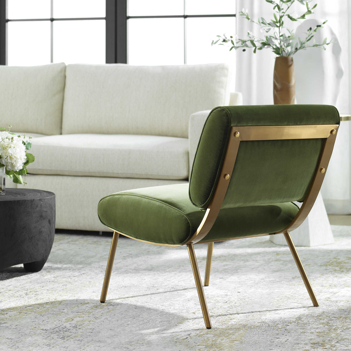 Loly Green Velvet & Gold Accent Chair