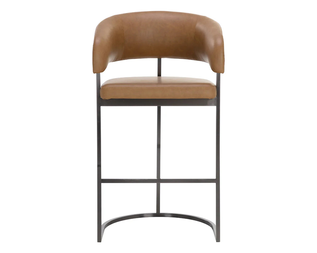 Marris Cognac Faux Leather & Gunmetal Barstool