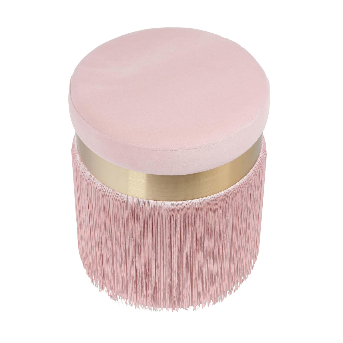 Lareen Blush Velvet Tasseled Ottoman
