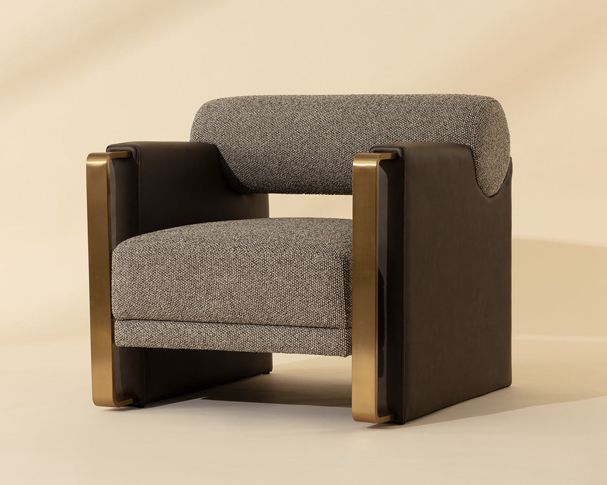 Edgar Earth Fabric, Espresso Faux Leather & Gold Accent Chair