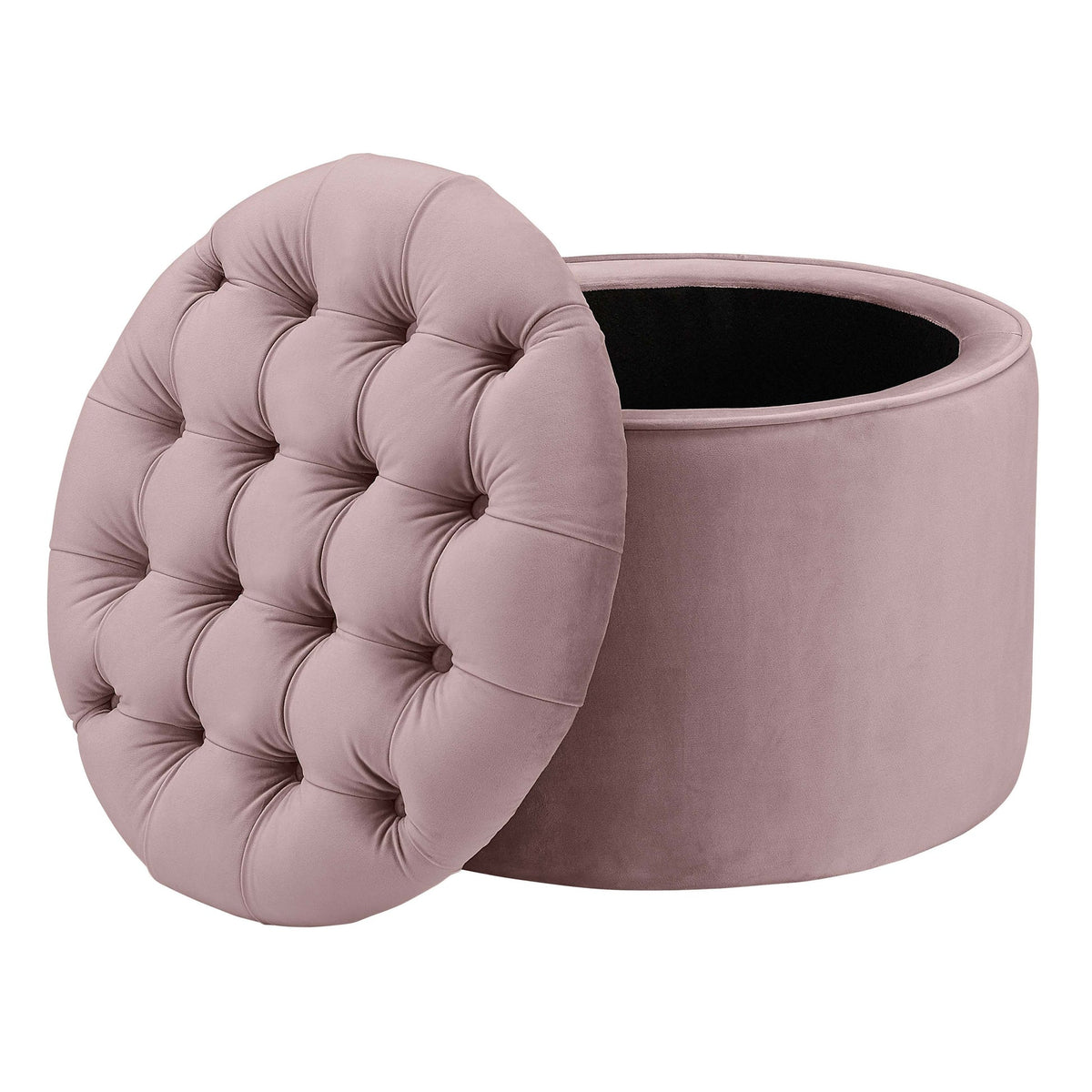 Carley 21.6" Mauve Performance Velvet Round Storage Ottoman