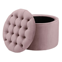 Carley 21.6" Mauve Performance Velvet Round Storage Ottoman