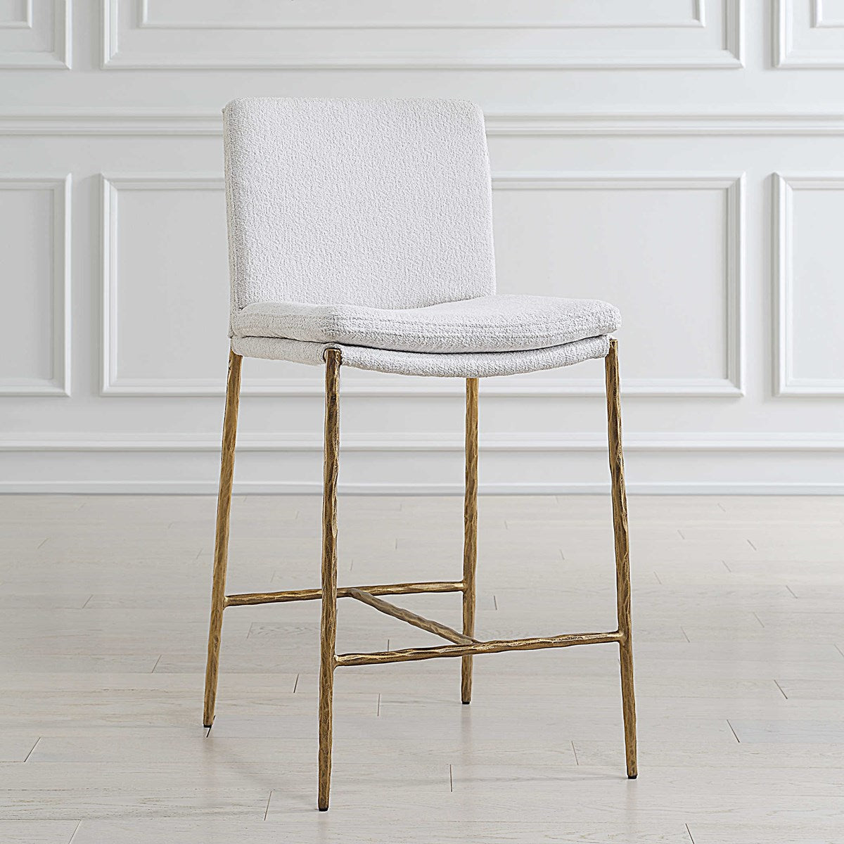 Chase White Boucle & Gold Counter Stool