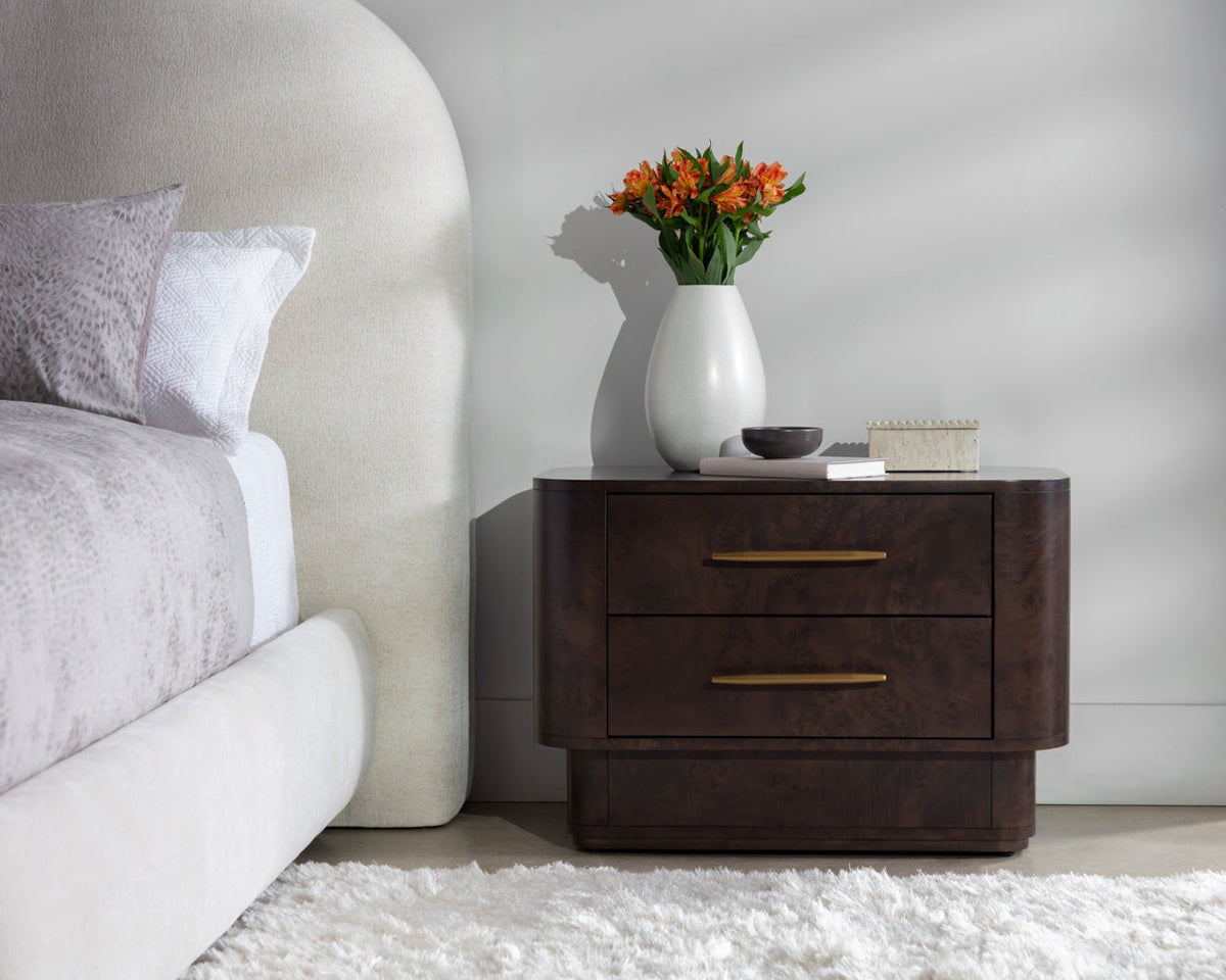 Ezekiel 32" Maple Burl Veneer &Gold Nightstand