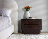 Ezekiel 32" Maple Burl Veneer &Gold Nightstand