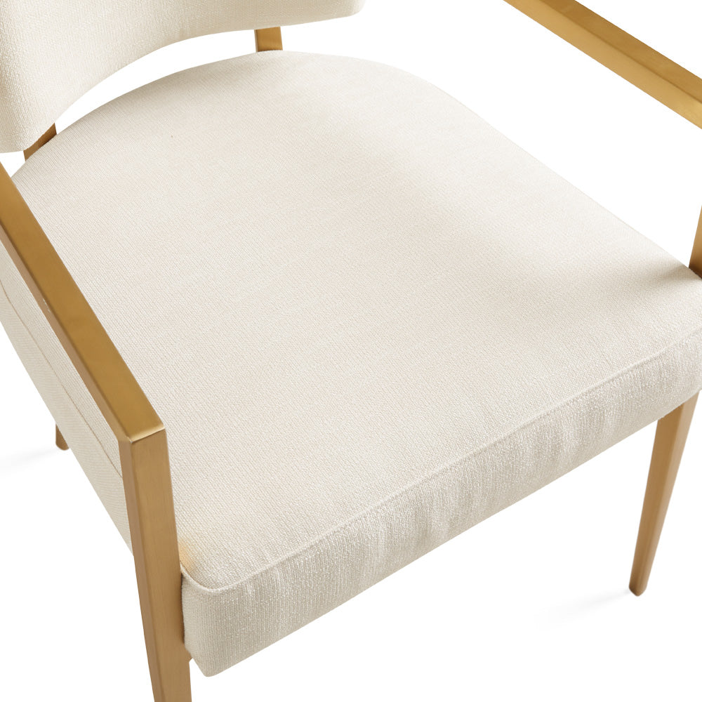 Rebeka Ivory Linen & Gold Dining Chairs - With Arms (Set of 2)