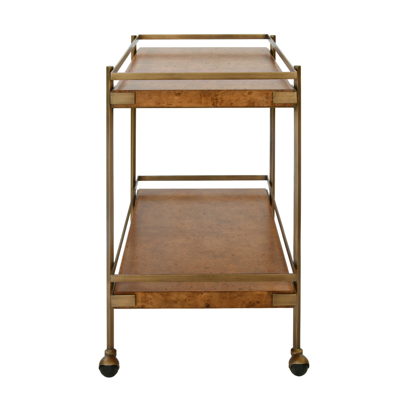 Georgiana Dark Burl Wood & Brass Bar Cart