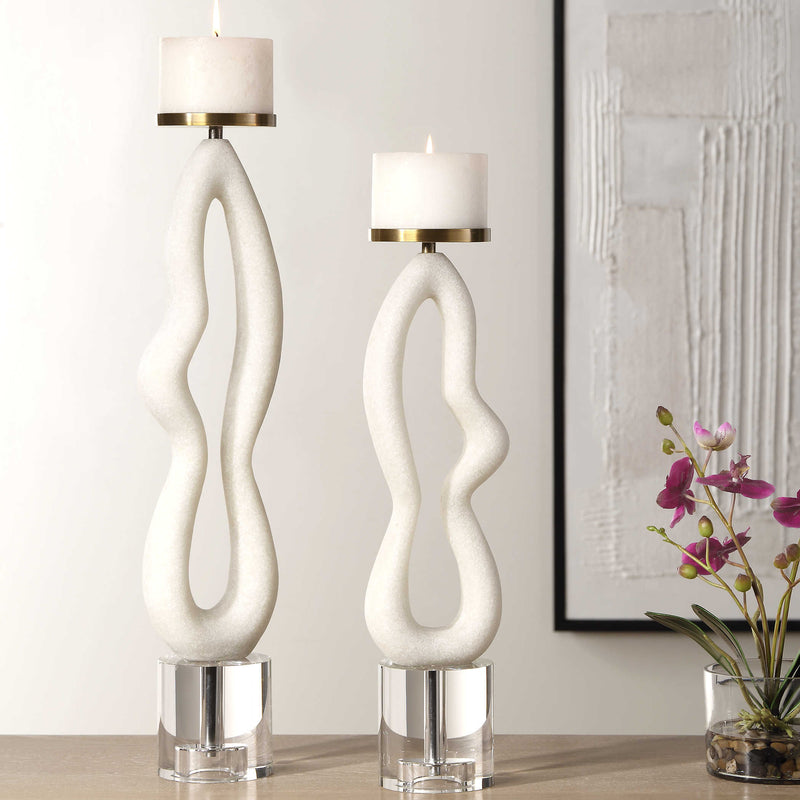 Ferrah White Stone & Gold Candleholders (Set of 2)