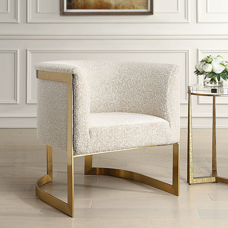 Linah Tan Boucle & Gold Accent Chair